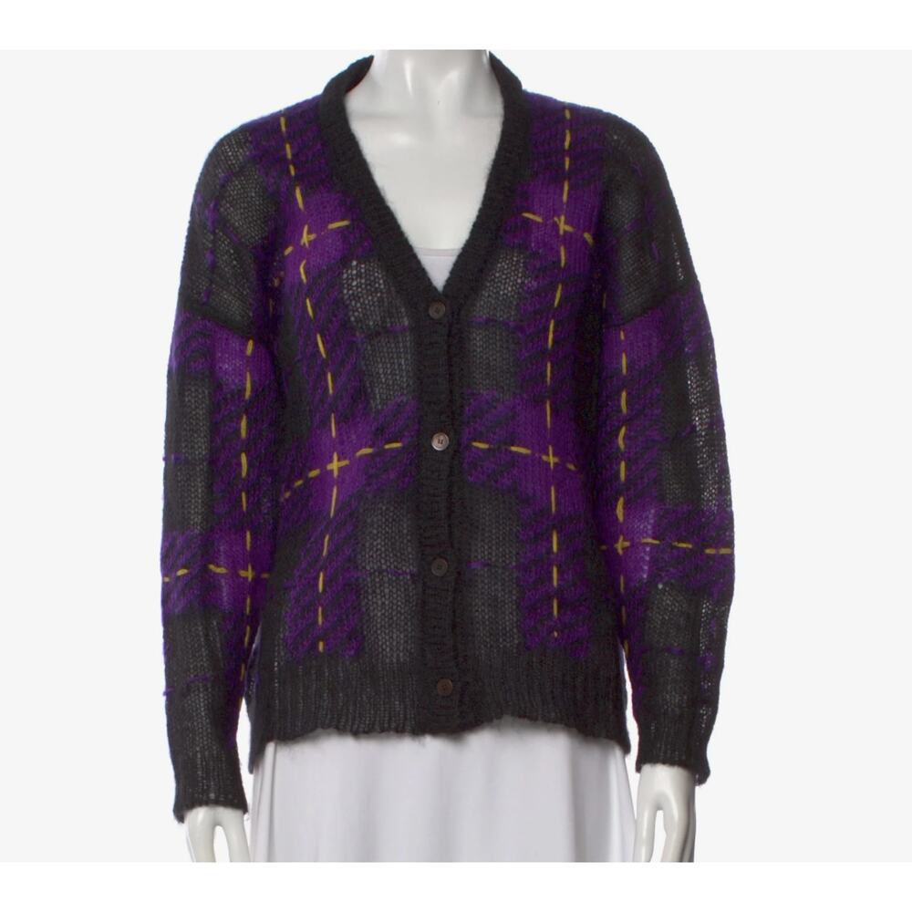 Miu Miu Cardigan sweater Mohair 2019 Purple Viola Check Plaid sheer New W Tags
